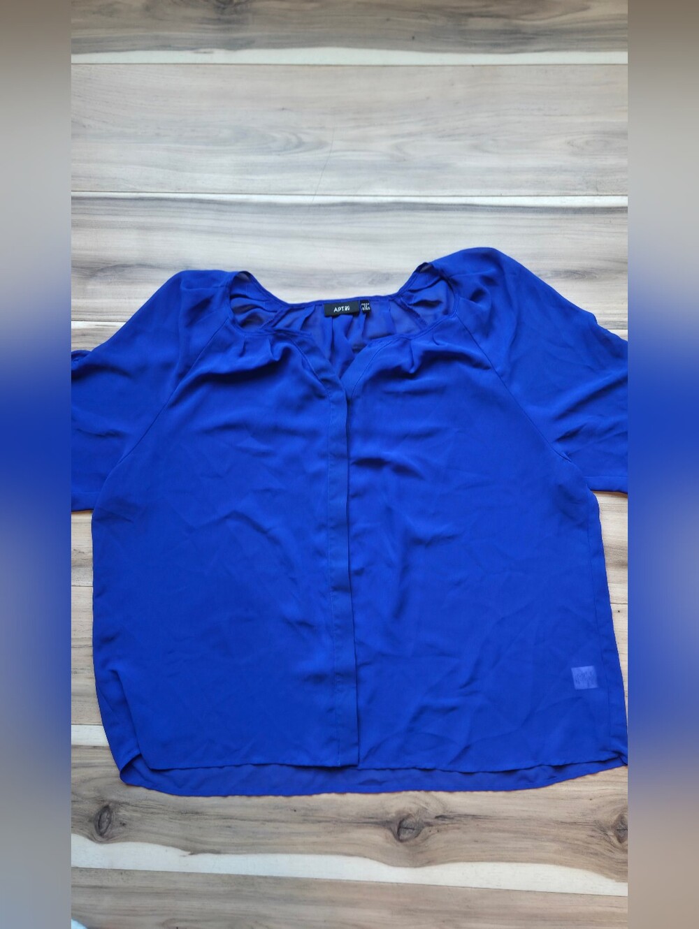 APT.9 Women's 1X Blue Chiffon Blouse Kimono Ruched Sleeves Hidden Buttons Plus S